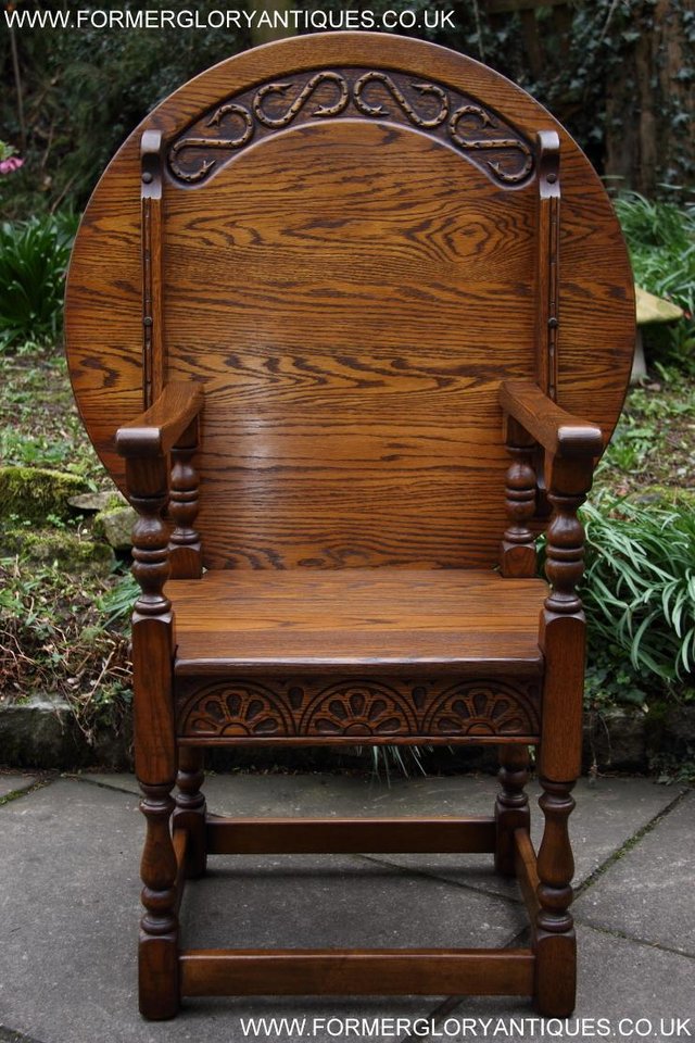 Image 24 of OLD CHARM LIGHT OAK MONKS SEAT BENCH SETTLE ARMCHAIR TABLE