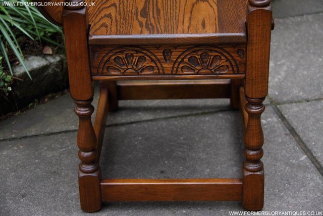 Image 25 of OLD CHARM LIGHT OAK MONKS SEAT BENCH SETTLE ARMCHAIR TABLE