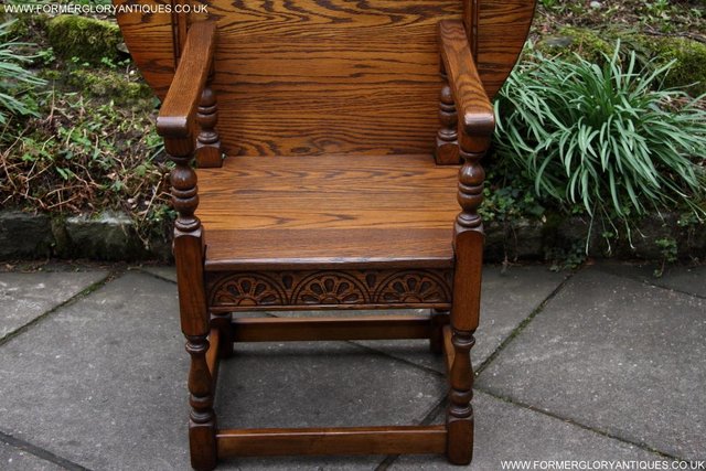 Image 32 of OLD CHARM LIGHT OAK MONKS SEAT BENCH SETTLE ARMCHAIR TABLE