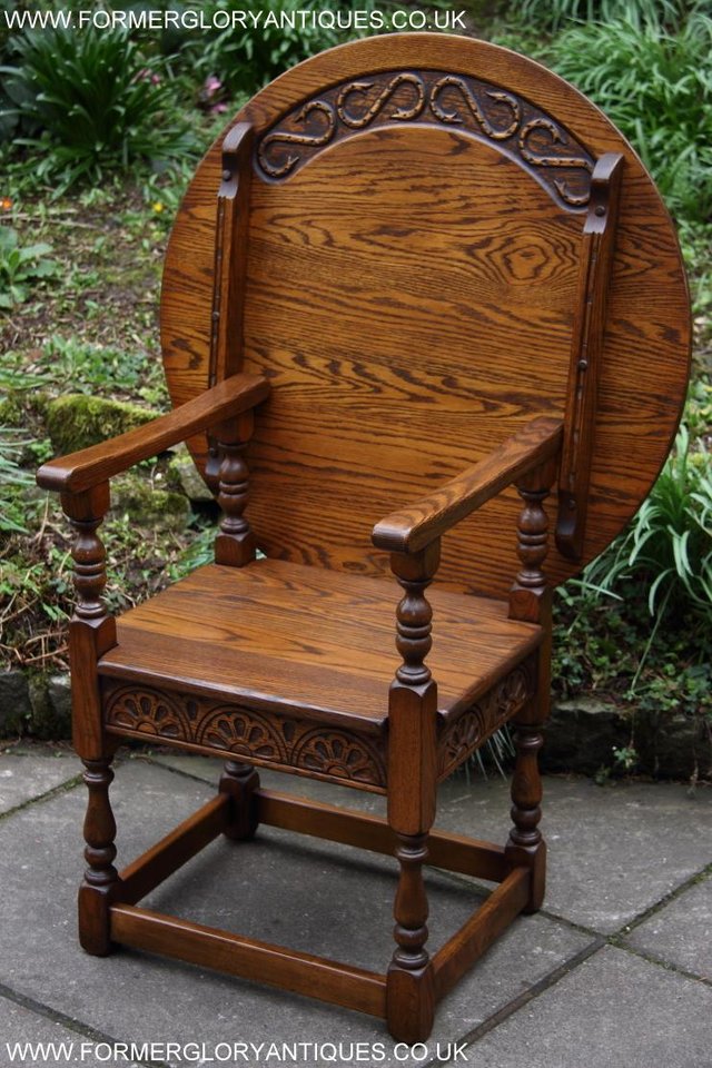 Image 33 of OLD CHARM LIGHT OAK MONKS SEAT BENCH SETTLE ARMCHAIR TABLE