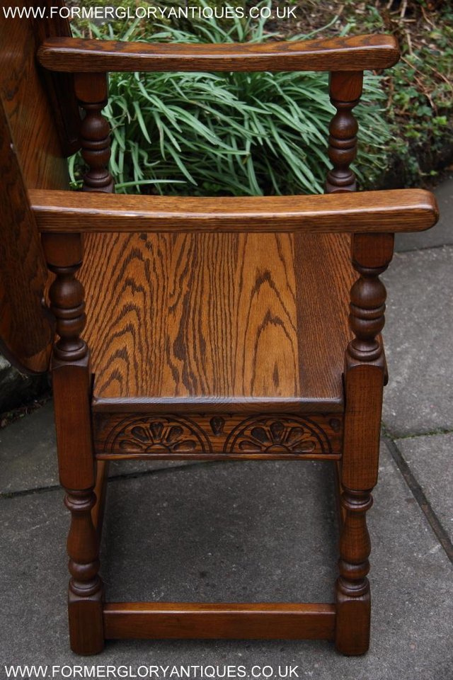 Image 35 of OLD CHARM LIGHT OAK MONKS SEAT BENCH SETTLE ARMCHAIR TABLE