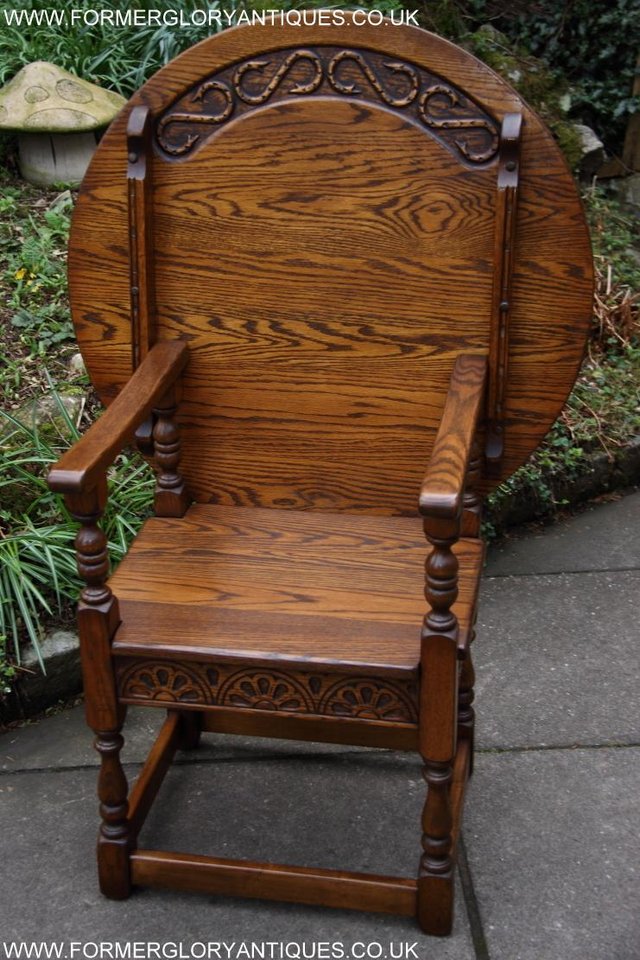 Image 36 of OLD CHARM LIGHT OAK MONKS SEAT BENCH SETTLE ARMCHAIR TABLE