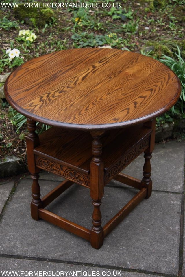 Image 38 of OLD CHARM LIGHT OAK MONKS SEAT BENCH SETTLE ARMCHAIR TABLE