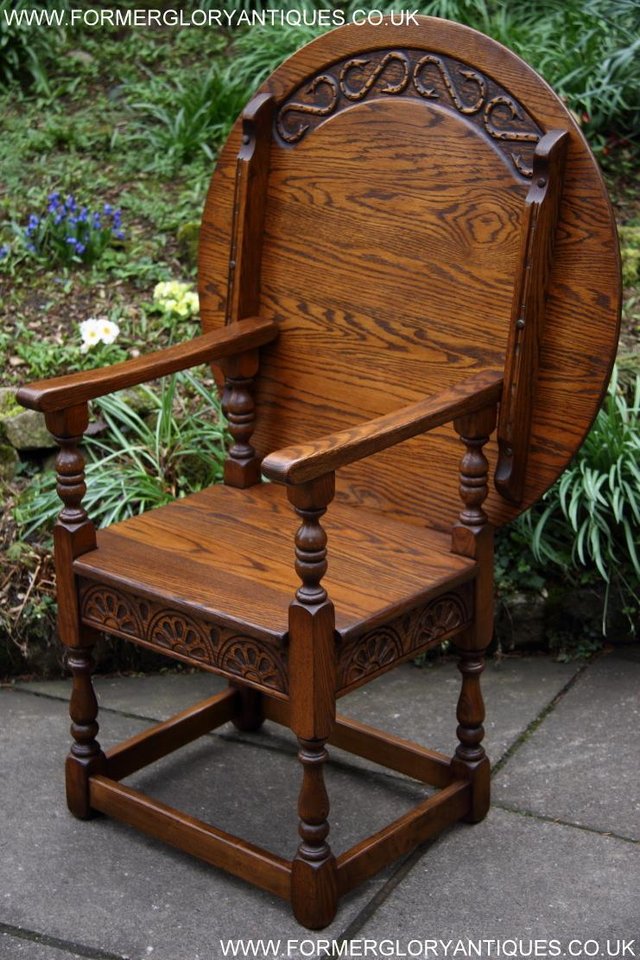 Image 43 of OLD CHARM LIGHT OAK MONKS SEAT BENCH SETTLE ARMCHAIR TABLE