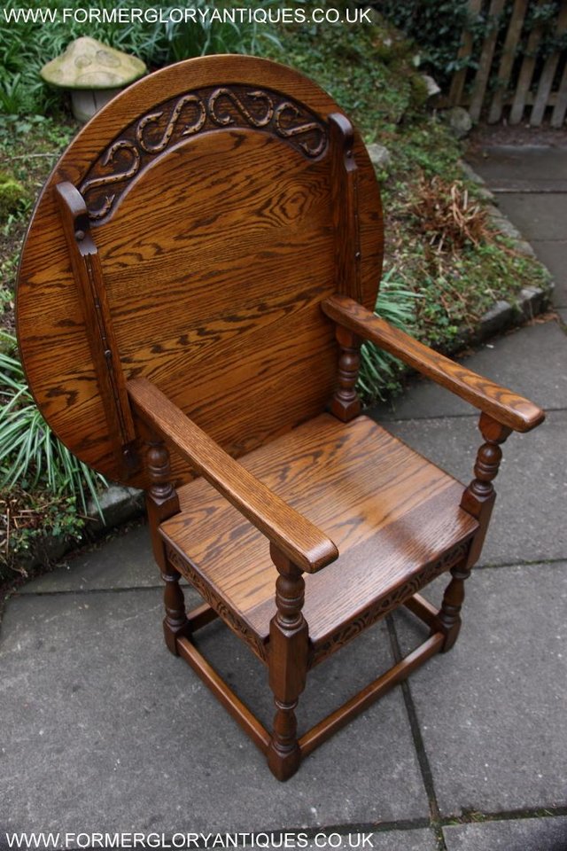 Image 45 of OLD CHARM LIGHT OAK MONKS SEAT BENCH SETTLE ARMCHAIR TABLE