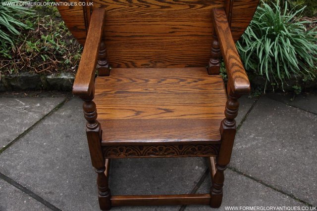 Image 55 of OLD CHARM LIGHT OAK MONKS SEAT BENCH SETTLE ARMCHAIR TABLE