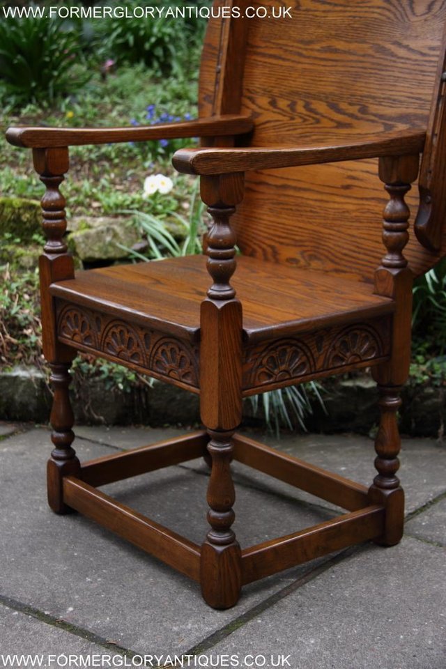 Image 59 of OLD CHARM LIGHT OAK MONKS SEAT BENCH SETTLE ARMCHAIR TABLE