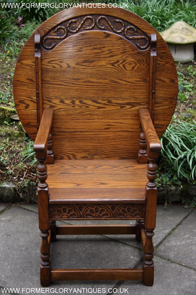 Image 64 of OLD CHARM LIGHT OAK MONKS SEAT BENCH SETTLE ARMCHAIR TABLE