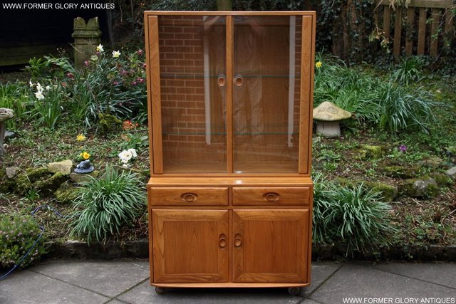 Preview of the first image of ERCOL LIGHT ELM DISPLAY CABINET CUPBOARD SIDEBOARD DRESSER.