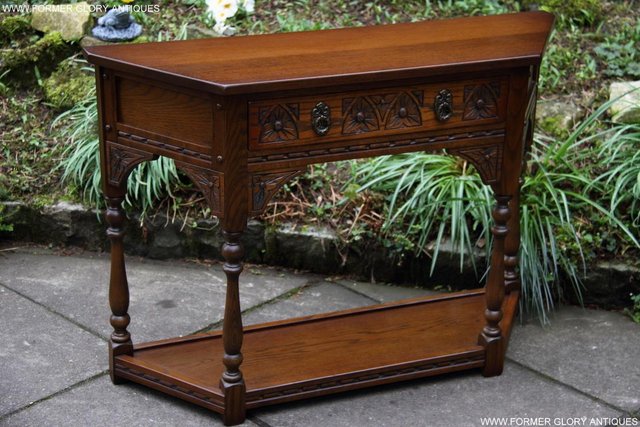 Image 3 of OLD CHARM LIGHT OAK CANTED HALL LAMP TABLE SIDEBOARD STAND