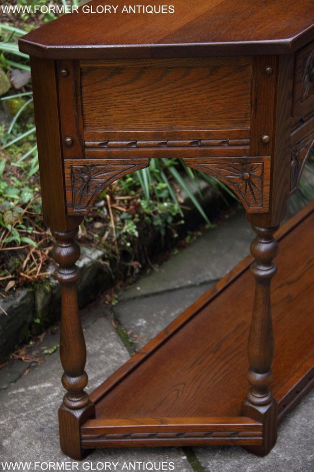 Image 6 of OLD CHARM LIGHT OAK CANTED HALL LAMP TABLE SIDEBOARD STAND