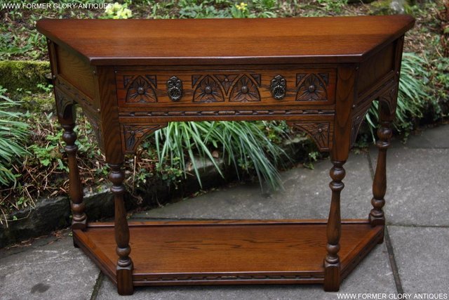 Image 28 of OLD CHARM LIGHT OAK CANTED HALL LAMP TABLE SIDEBOARD STAND