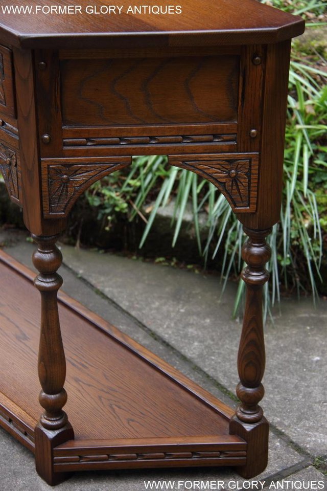 Image 34 of OLD CHARM LIGHT OAK CANTED HALL LAMP TABLE SIDEBOARD STAND