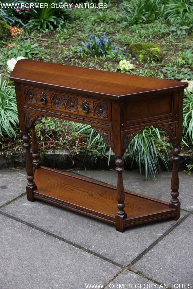 Image 38 of OLD CHARM LIGHT OAK CANTED HALL LAMP TABLE SIDEBOARD STAND