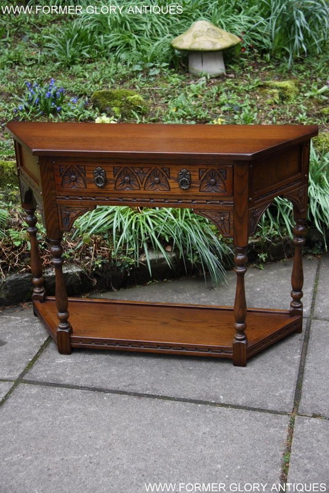 Image 61 of OLD CHARM LIGHT OAK CANTED HALL LAMP TABLE SIDEBOARD STAND