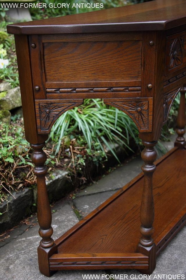 Image 62 of OLD CHARM LIGHT OAK CANTED HALL LAMP TABLE SIDEBOARD STAND