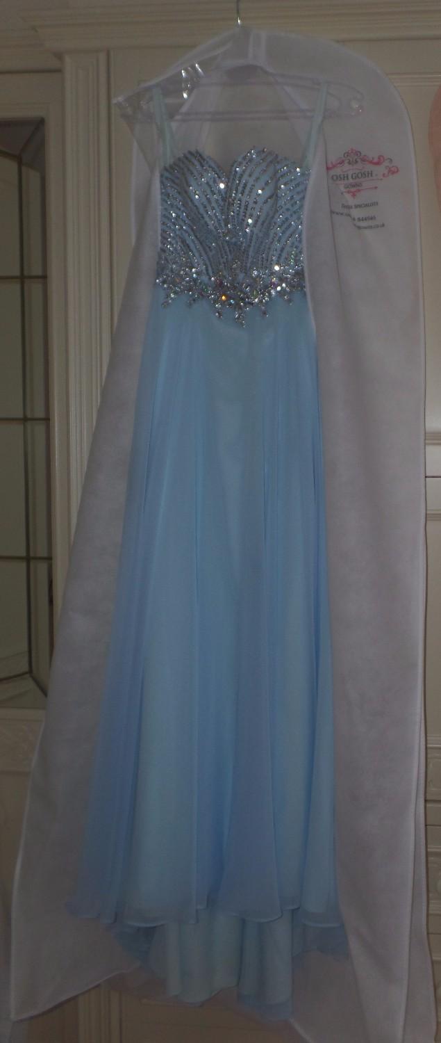Preview of the first image of Prom Dress in gorgeous blue with diamanté trim.