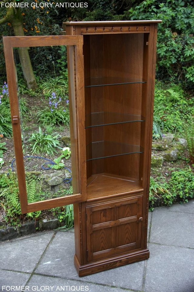 Image 16 of AN ERCOL GOLDEN DAWN CORNER DISPLAY CABINET CUPBOARD STAND