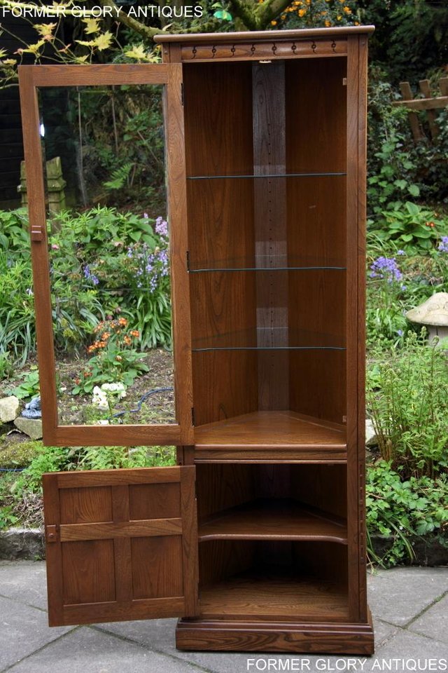 Image 20 of AN ERCOL GOLDEN DAWN CORNER DISPLAY CABINET CUPBOARD STAND