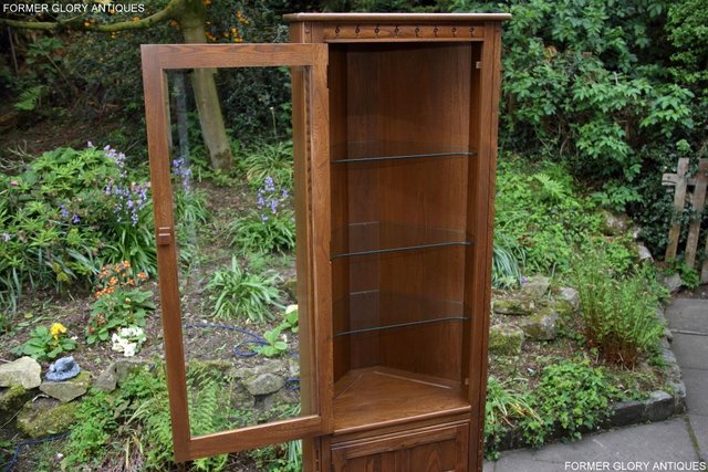 Image 50 of AN ERCOL GOLDEN DAWN CORNER DISPLAY CABINET CUPBOARD STAND