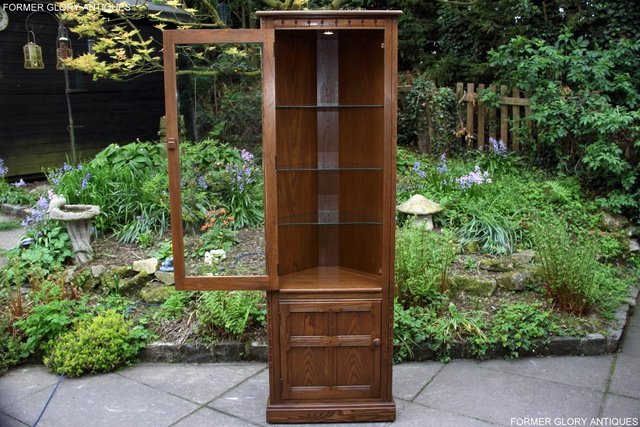Image 54 of AN ERCOL GOLDEN DAWN CORNER DISPLAY CABINET CUPBOARD STAND