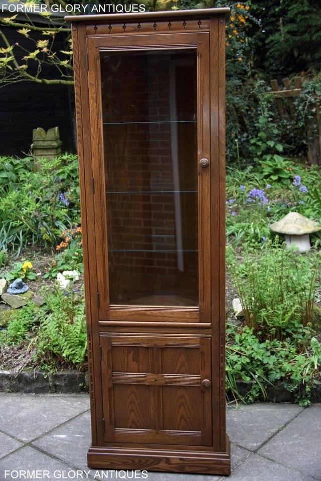 Image 55 of AN ERCOL GOLDEN DAWN CORNER DISPLAY CABINET CUPBOARD STAND