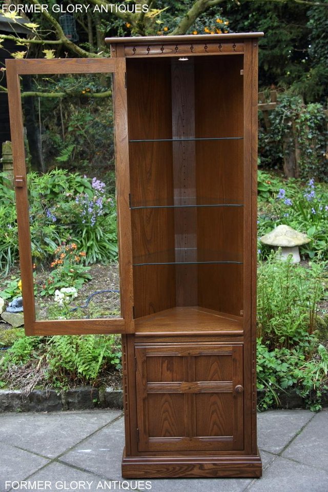 Image 65 of AN ERCOL GOLDEN DAWN CORNER DISPLAY CABINET CUPBOARD STAND