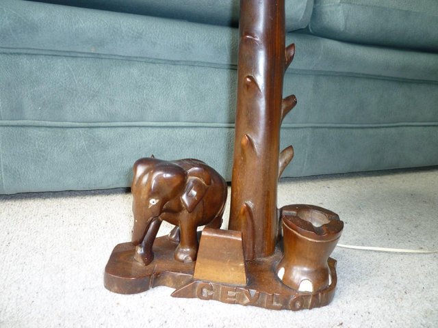 Preview of the first image of Carved Elephant table lamp.