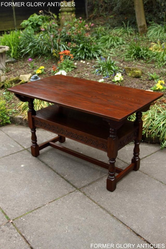 Image 14 of OLD CHARM TUDOR OAK MONKS BENCH SETTLE ARMCHAIR TABLE STAND