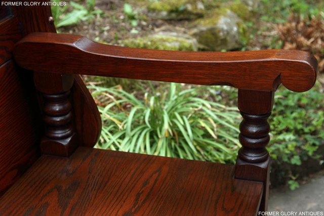 Image 15 of OLD CHARM TUDOR OAK MONKS BENCH SETTLE ARMCHAIR TABLE STAND