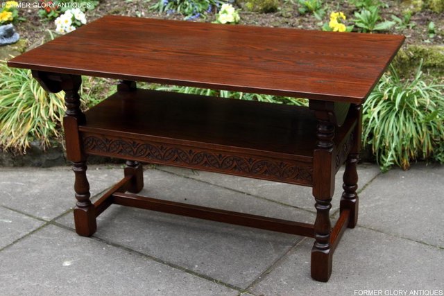 Image 19 of OLD CHARM TUDOR OAK MONKS BENCH SETTLE ARMCHAIR TABLE STAND