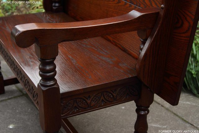 Image 21 of OLD CHARM TUDOR OAK MONKS BENCH SETTLE ARMCHAIR TABLE STAND
