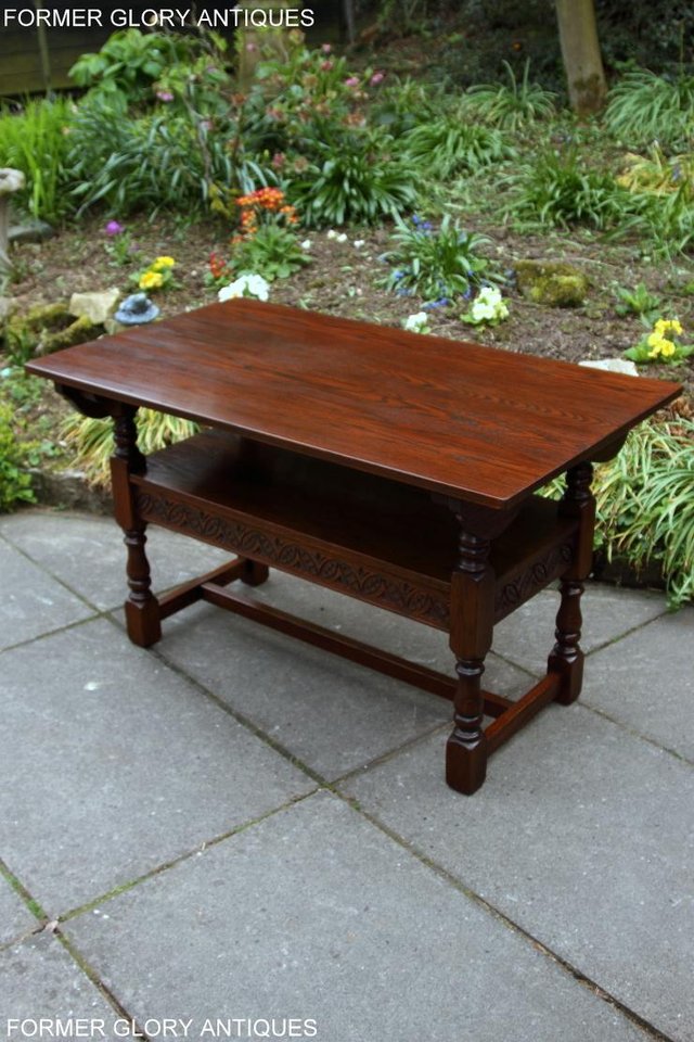 Image 24 of OLD CHARM TUDOR OAK MONKS BENCH SETTLE ARMCHAIR TABLE STAND
