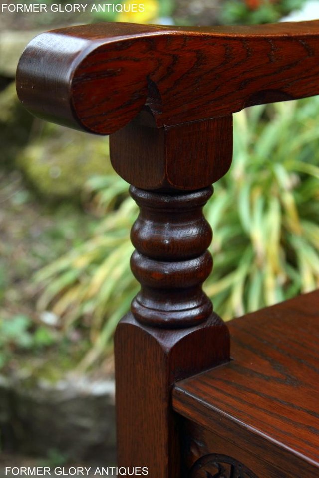 Image 27 of OLD CHARM TUDOR OAK MONKS BENCH SETTLE ARMCHAIR TABLE STAND