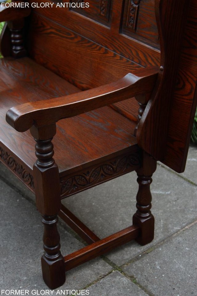 Image 32 of OLD CHARM TUDOR OAK MONKS BENCH SETTLE ARMCHAIR TABLE STAND
