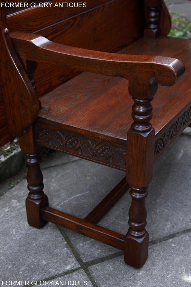 Image 35 of OLD CHARM TUDOR OAK MONKS BENCH SETTLE ARMCHAIR TABLE STAND