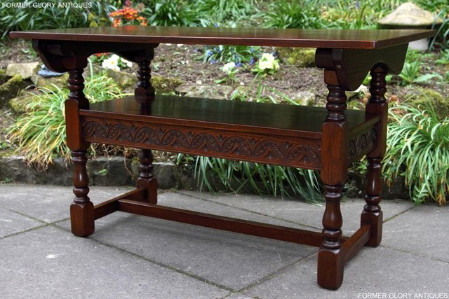 Image 37 of OLD CHARM TUDOR OAK MONKS BENCH SETTLE ARMCHAIR TABLE STAND