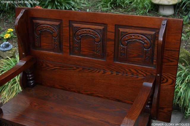 Image 38 of OLD CHARM TUDOR OAK MONKS BENCH SETTLE ARMCHAIR TABLE STAND