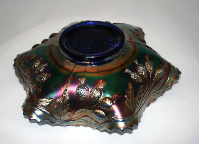 Image 2 of Rare Antique Fenton Peacock and Urn Blue Carnival bowl