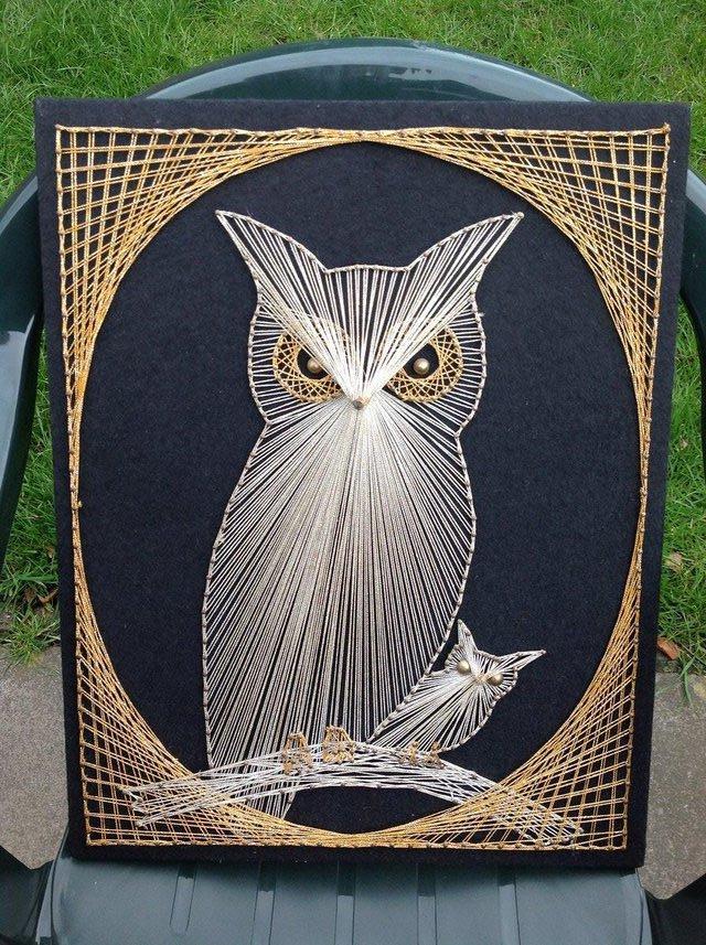 Preview of the first image of Retro 60s/70s String Art "Owl with Baby Owl".