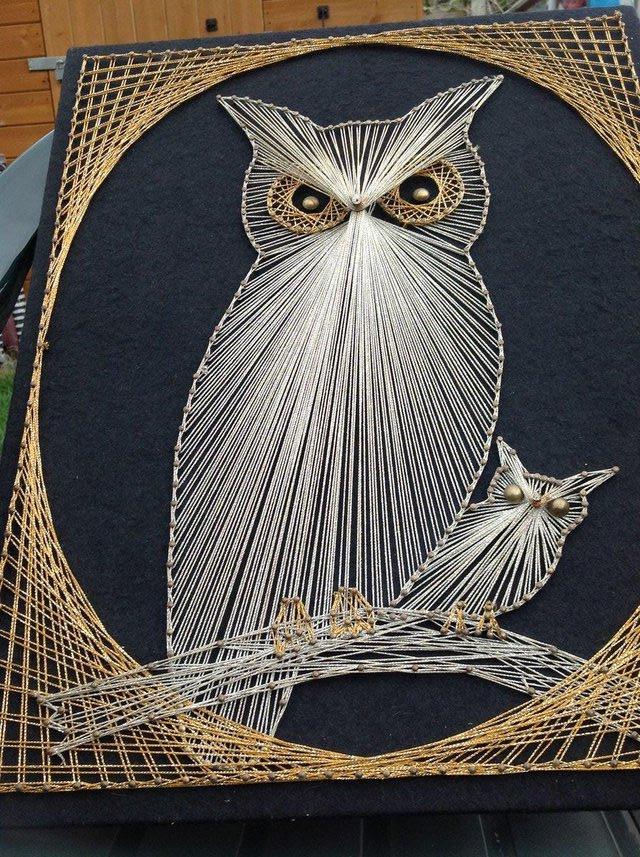 Image 2 of Retro 60s/70s String Art "Owl with Baby Owl"