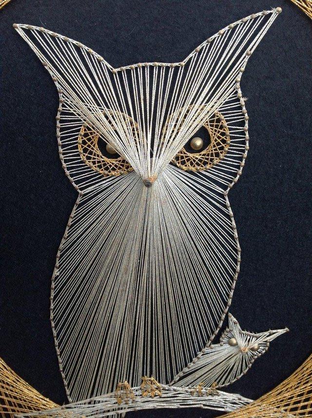 Image 3 of Retro 60s/70s String Art "Owl with Baby Owl"