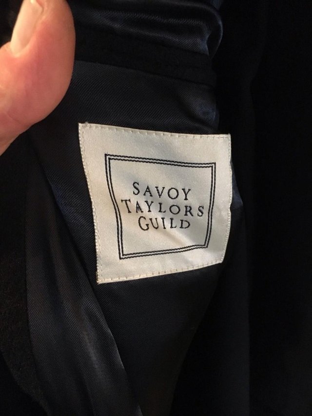 Preview of the first image of SAVOY TAYLORS GUILD Men's Navy Blue Wool & Cashmere 3/4 coat.