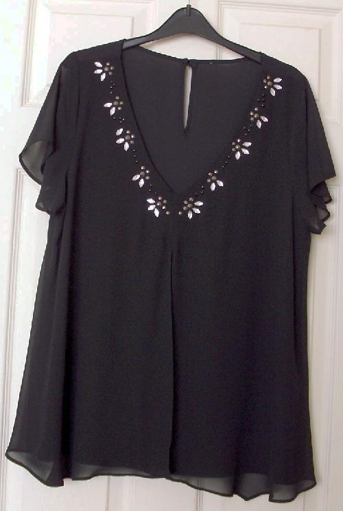 Preview of the first image of Pretty Black Chiffon Top With Jewel Decoration - Sz 14   B22.