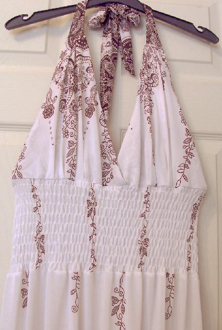 Image 2 of BNWT Pretty Ladies White & Brown Flowered Halterneck Dress