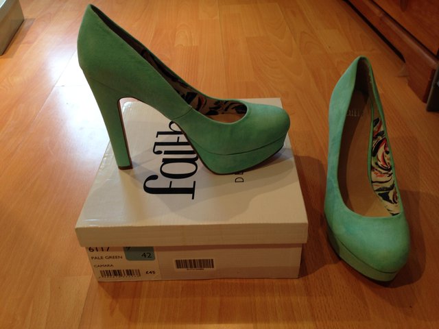 Preview of the first image of Faith pale green heels size 9, worn once.