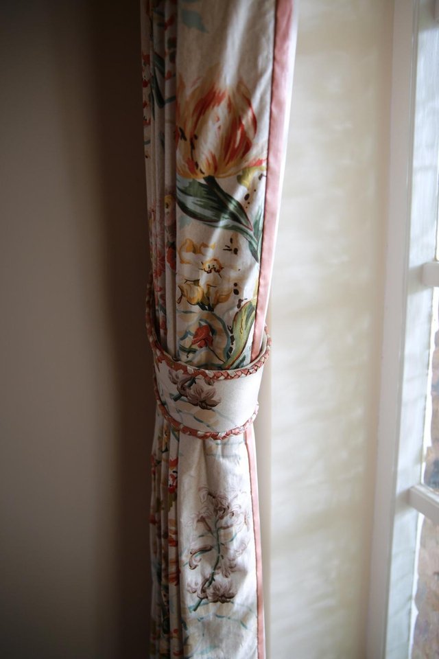 Preview of the first image of Pair of Curtains with tiebacks & wooden pole.