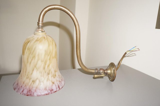 Preview of the first image of Antique Brass Wall Light and Shade Pink.