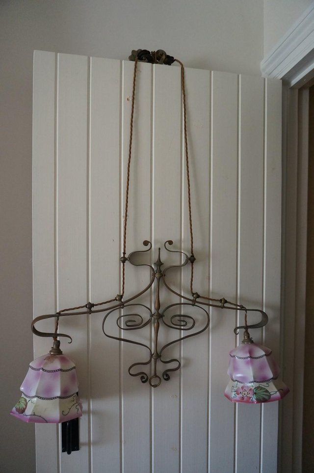 Image 2 of Antique Victorian two Lamp adjustable pendant light