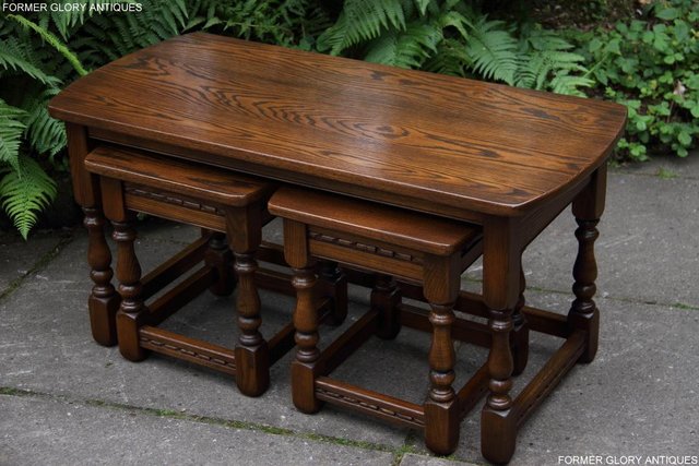 Image 15 of AN OLD CHARM LIGHT OAK NEST OF THREE SIDE END COFFEE TABLES